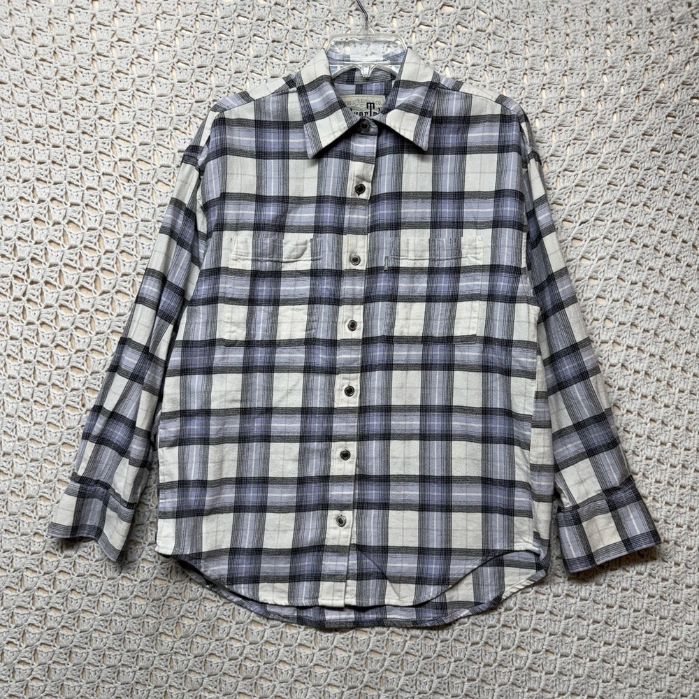 Levi's Silver Tab Flannel Shirt Women‎ XS Oversized Plaid Button Up Long Slv